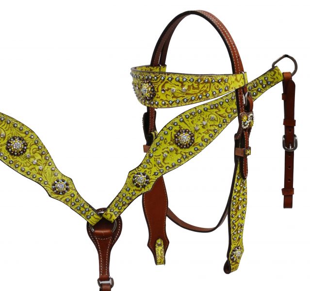 Filigree print headstall and breast collar set with antique bronze hardware-Filigree print headstall and breast collar set with antique bronze hardware
