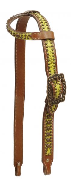 Single ear filigree print belt style headstall with antique bronze hardware and studs-Single ear filigree print belt style headstall with antique bronze hardware and studs