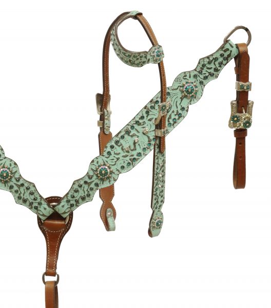 Single ear headstall and breast collar set with filigree print- Single ear headstall and breast collar set with filigree print