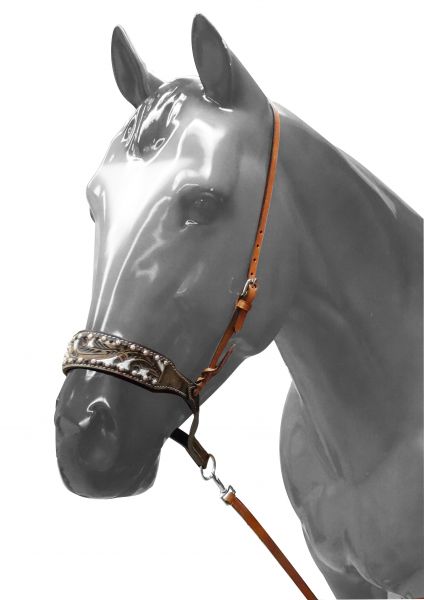 Adjustable painted tooled noseband with tie down strap- Adjustable painted tooled noseband with tie down strap