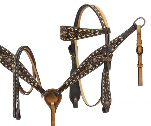 Cream buck stitch headstall and breast collar with painted tooling-Cream buck stitch headstall and breast collar with painted tooling