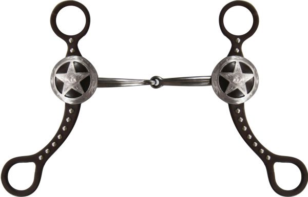 brown steel Texas star and beading on 7.75" cheeks.-brown steel Texas star and beading on 7.75 cheeks.
