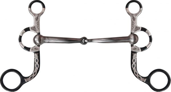 black steel argentine style bit with engraved silver and barbwire accents- black steel argentine style bit with engraved silver and barbwire accents
