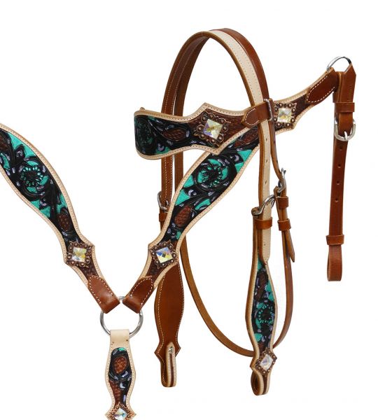 Hand painted headstall and breast collar set-Hand painted headstall and breast collar set