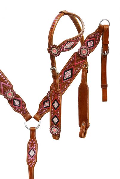 Hand painted headstall and breast collar set- Hand painted headstall and breast collar set