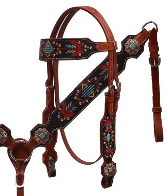 Navajo embroidered headstall and breast collar set- Navajo embroidered headstall and breast collar set