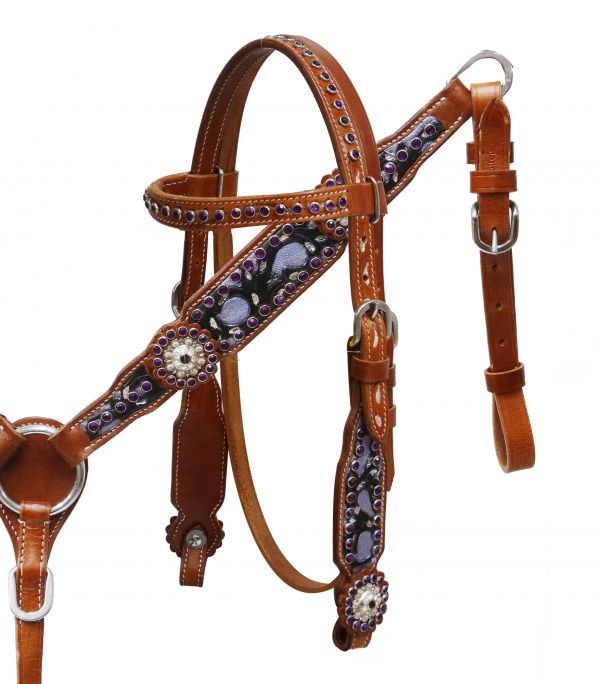 Pony/Small horse size hand painted purple headstall and breast collar set- Pony/Small horse size hand painted purple headstall and breast collar set