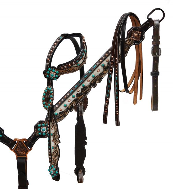 Hair on cowhide inlay headstall and breast collar- Hair on cowhide inlay headstall and breast collar