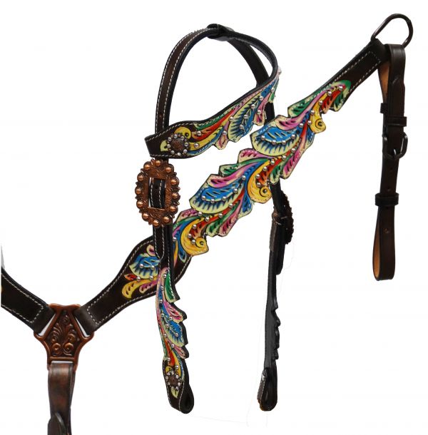 Painted filigree headstall and breast collar-Painted filigree headstall and breast collar