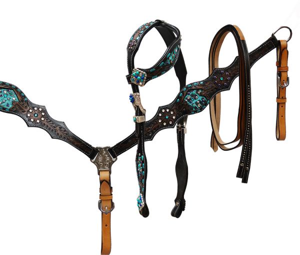 Alligator print inlay with teal buck stitch-Alligator print inlay with teal buck stitch