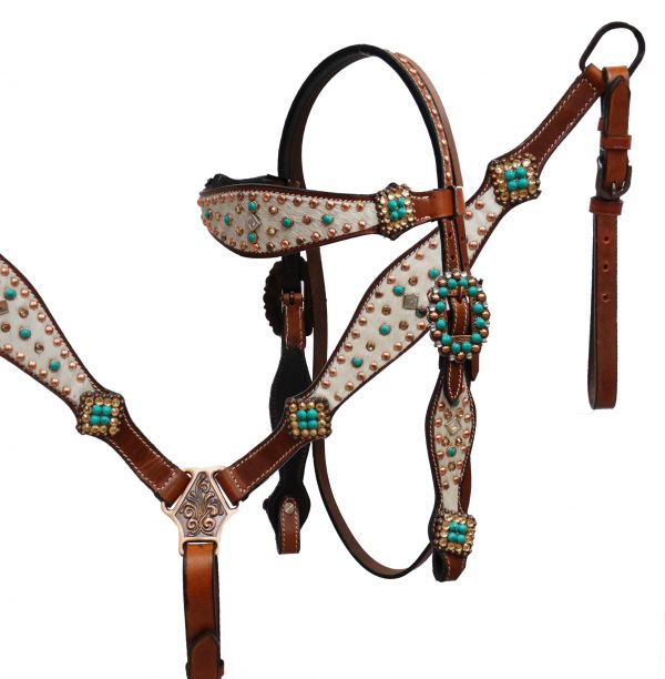 Hair on cowhide headstall and breast collar set- Hair on cowhide headstall and breast collar set