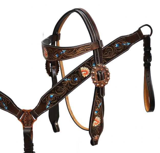 Hand painted Native American Chief headstall and breast collar set- Hand painted Native American Chief headstall and breast collar set