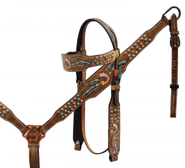 Native American Chief headstall and breast collar set- Native American Chief headstall and breast collar set