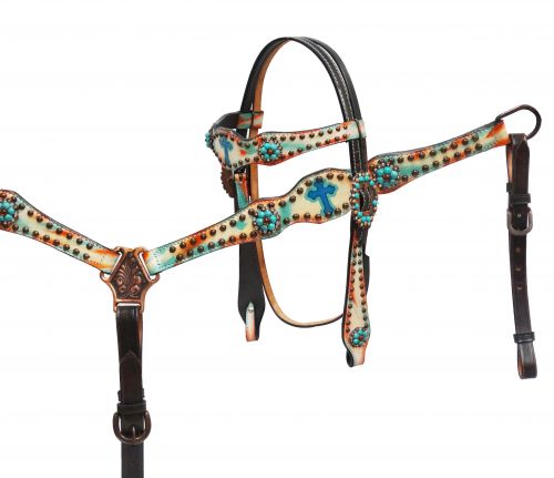 hand painted headstall and breast collar set with Celtic cross- hand painted headstall and breast collar set with Celtic cross