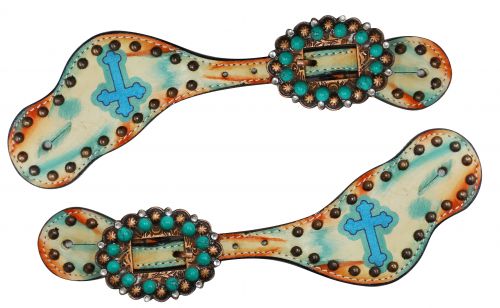 hand painted spur straps with Celtic cross-hand painted spur straps with Celtic cross