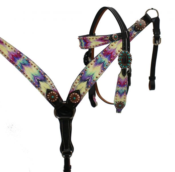Brushed chevron print headstall and breast collar set- Brushed chevron print headstall and breast collar set