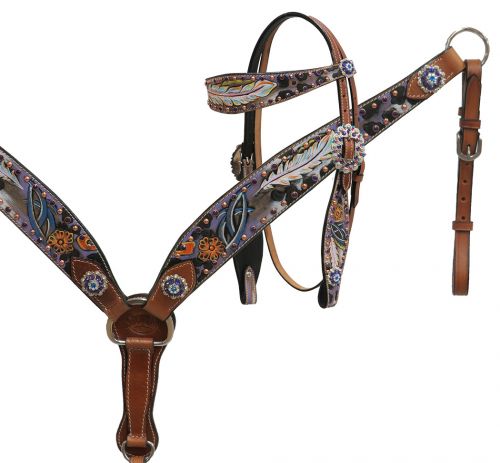 Gypsy feather painted headstall and breast collar set- Gypsy feather painted headstall and breast collar set