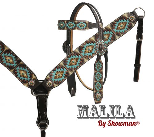 "Malila" headstall and breast collar set with Navajo diamond design-Malila headstall and breast collar set with Navajo diamond design