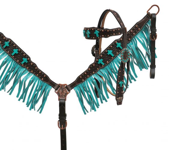 Turquoise cross headstall and breast collar set- Turquoise cross headstall and breast collar set
