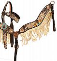 Painted feather browband headstall and breast collar set
