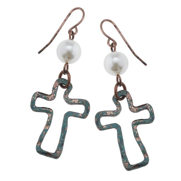 Hand painted patina open cross earrings-Hand painted patina open cross earrings