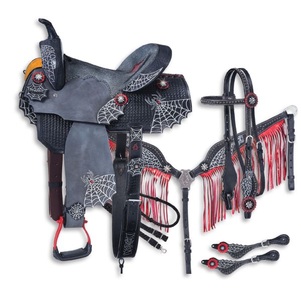 Silver Royal Black Widow Collection 5 Piece Saddle Package-Silver Roayl Black Widow Collection 5 Piece Saddle Package