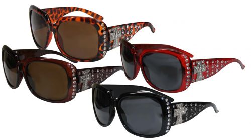 Ladies Bling Sunglasses with Engraved Cross Conchos-Ladies Bling Sunglasses with Engraved Cross Conchos