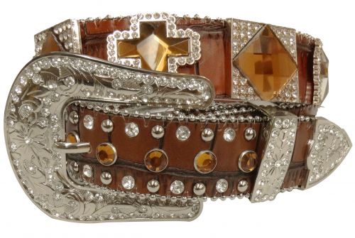 Showman Couture ™ Western style bling belt with amber color crystal rhinestones conchos and removable buckle-Showman Couture ™ Western style bling belt with amber color crystal rhinestones conchos and removable buckle