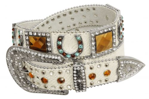 Showman Couture ™ Western style bling belt with crystal rhinestone horse shoe conchos and removable buckle-Showman Couture ™ Western style bling belt with crystal rhinestone horse shoe conchos and removable buckle