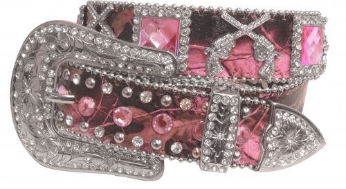 Showman Couture ™ Western style bling pink camo belt with crossed guns conchos-Showman Couture ™ Western style bling pink camo belt with crossed guns conchos