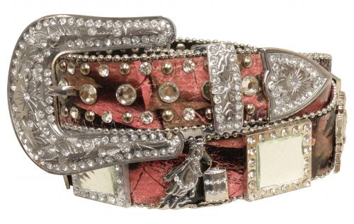 Showman Couture ™ Western style bling pink camo belt with barrel racer conchos and removable buckle- Showman Couture ™ Western style bling pink camo belt with barrel racer conchos and removable buckle