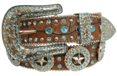 Showman Couture ™ Western style bling belt with Texas star conchos and removable buckle- Showman Couture ™ Western style bling belt with Texas star conchos and removable buckle