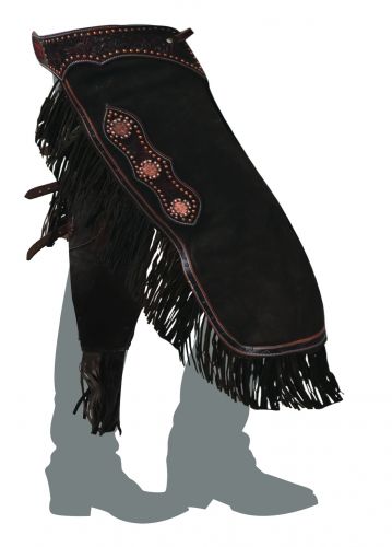 suede leather chinks with copper conchos- suede leather chinks with copper conchos