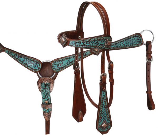 Filigree Headstall and Breast Collar Set with Copper Accents.-Filigree Headstall and Breast Collar Set with Copper Accents.