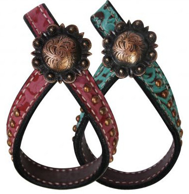 Filigree Leather Tie down Keeper with Copper Colored Concho and Studs-Filigree Leather Tie down Keeper with Copper Colored Concho and Studs