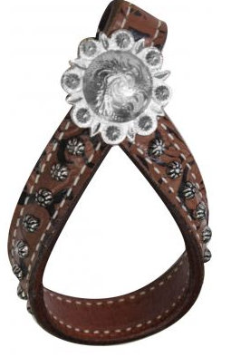 Brown Filigree Leather Tie down Keeper-Brown Filigree Leather Tie down Keeper