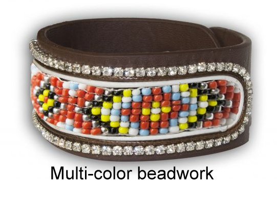 Beaded Navajo Leather Bracelet, multi-color-Beaded Navajo Leather Bracelet, multi-color