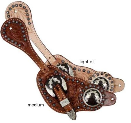 Showman™ men's size floral tooled leather silver studded spur straps with silver engraved cross pistol conchos-Showman™ men's size floral tooled leather silver studded spur straps with silver engraved cross pistol conchos