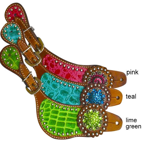 Showman™ Ladies Alligator Print Spur Straps With Crystal Rhinestone Conchos.-Showman™ Ladies Alligator Print Spur Straps With Crystal Rhinestone Conchos.