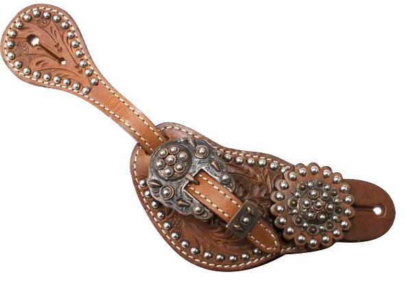 Showman ® Mens silver stud spur straps- Showman ® Mens silver stud spur straps