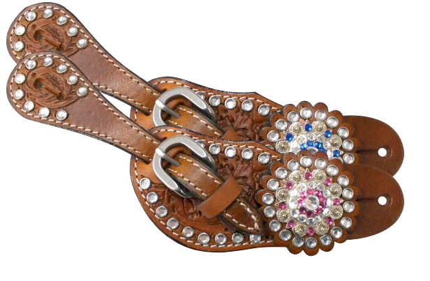 Showman ® Youth crystal rhinestone spur straps.-Showman ® Youth crystal rhinestone spur straps.