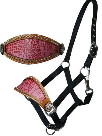 Adjustable Bronc Style Halter with Cut Out Alligator Print Accented with Small Studs-Adjustable Bronc Style Halter with Cut Out Alligator Print Accented with Small Studs