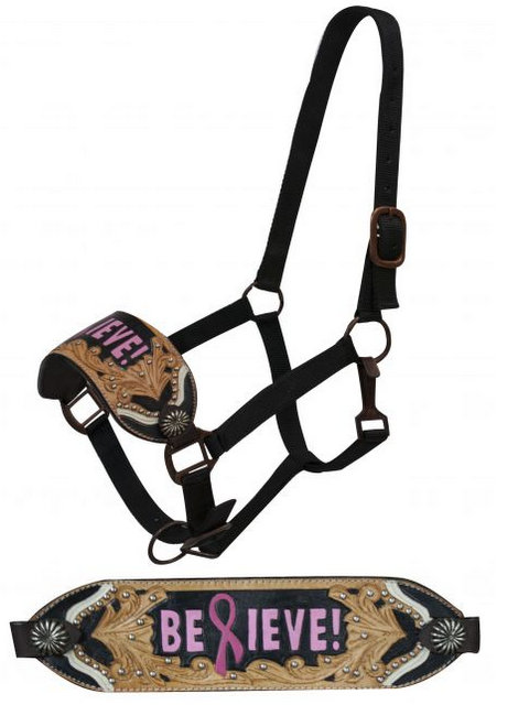 FULL SIZE BREAST CANCER AWARENESS Bronc halter with painted "Believe!"-FULL SIZE BREAST CANCER AWARENESS Bronc halter with painted Believe!