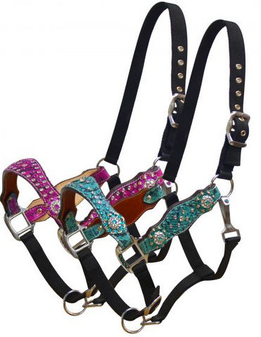 snake print overlay halter with crystal rhinestone conchos.- snake print overlay halter with crystal rhinestone conchos.