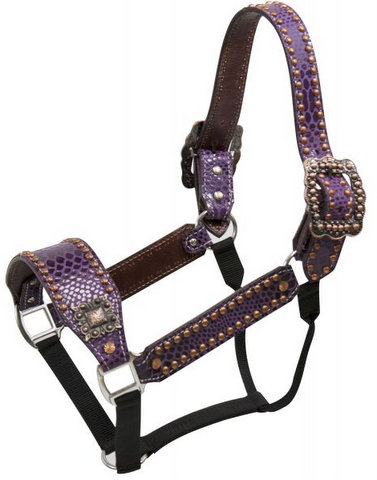 Purple snake print belt style halter with copper accents-Purple snake print belt style halter with copper accents