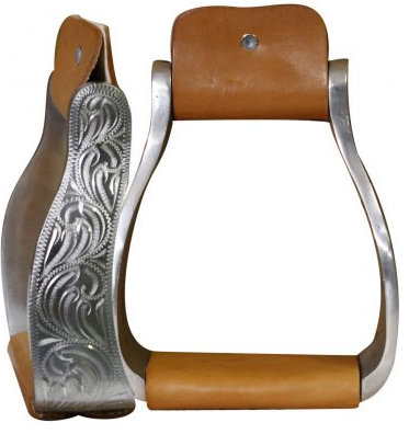 Aluminum engraved off set stirrups. 3" neck, 5" wide and 2.25" tread.-Aluminum engraved off set stirrups. 3 neck, 5 wide and 2.25 tread.
