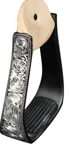 Black Aluminum stirrups with Silver Engraving. Removable Rubber Grip Tread.-Black Aluminum stirrups with Silver Engraving. Removable Rubber Grip Tread.