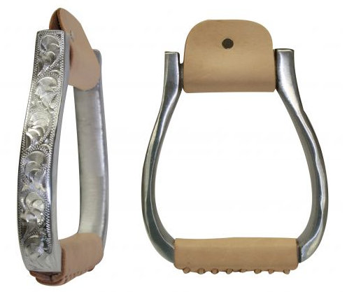 Polished aluminum engraved barrel stirrups-Polished aluminum engraved barrel stirrups