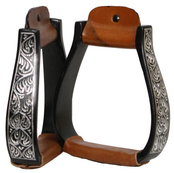 Black aluminum engraved silver stirrups-Black aluminum engraved silver stirrups