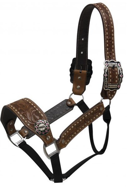 Belt Halter with Rodeo Conchos and Buckles.-Belt Halter with Rodeo Conchos and Buckles.